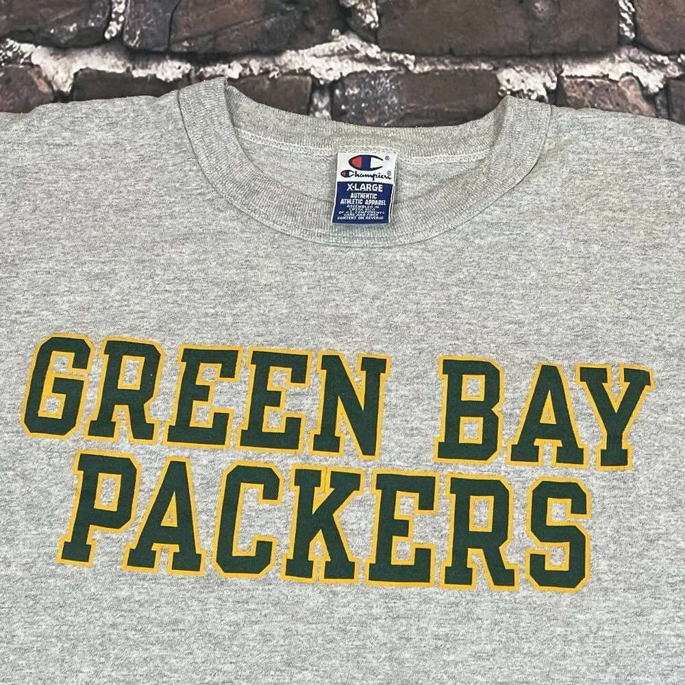 Vintage Green Bay Packers Champion Spellout NFL T-Shirt Block Letters Size XL - Picture 6 of 8